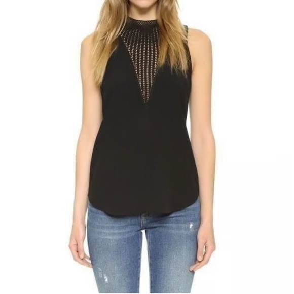 A.L.C. Alec Crochet Inset Trim Blouse Sleeveless Top Black Crepe Size 0 - Picture 1 of 8